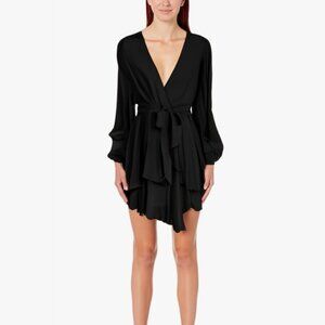 Black Chiffon V Neck Wrap Dress with Tie - Never Worn